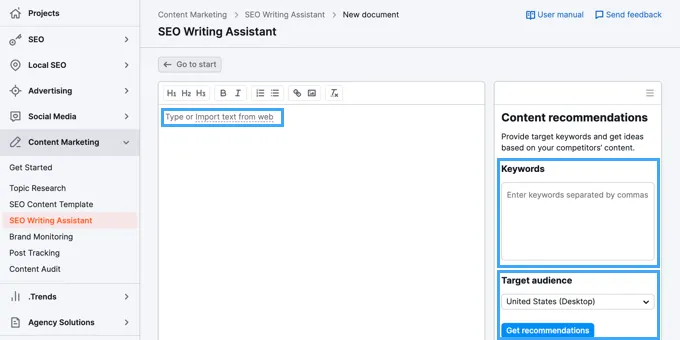 Sử dụng Writing Assistant từ trang Web của Semrush